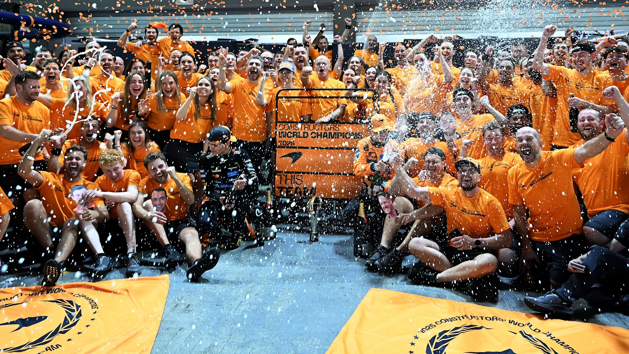 McLaren team celebrating the 2025 Formula 1 Constructors championship