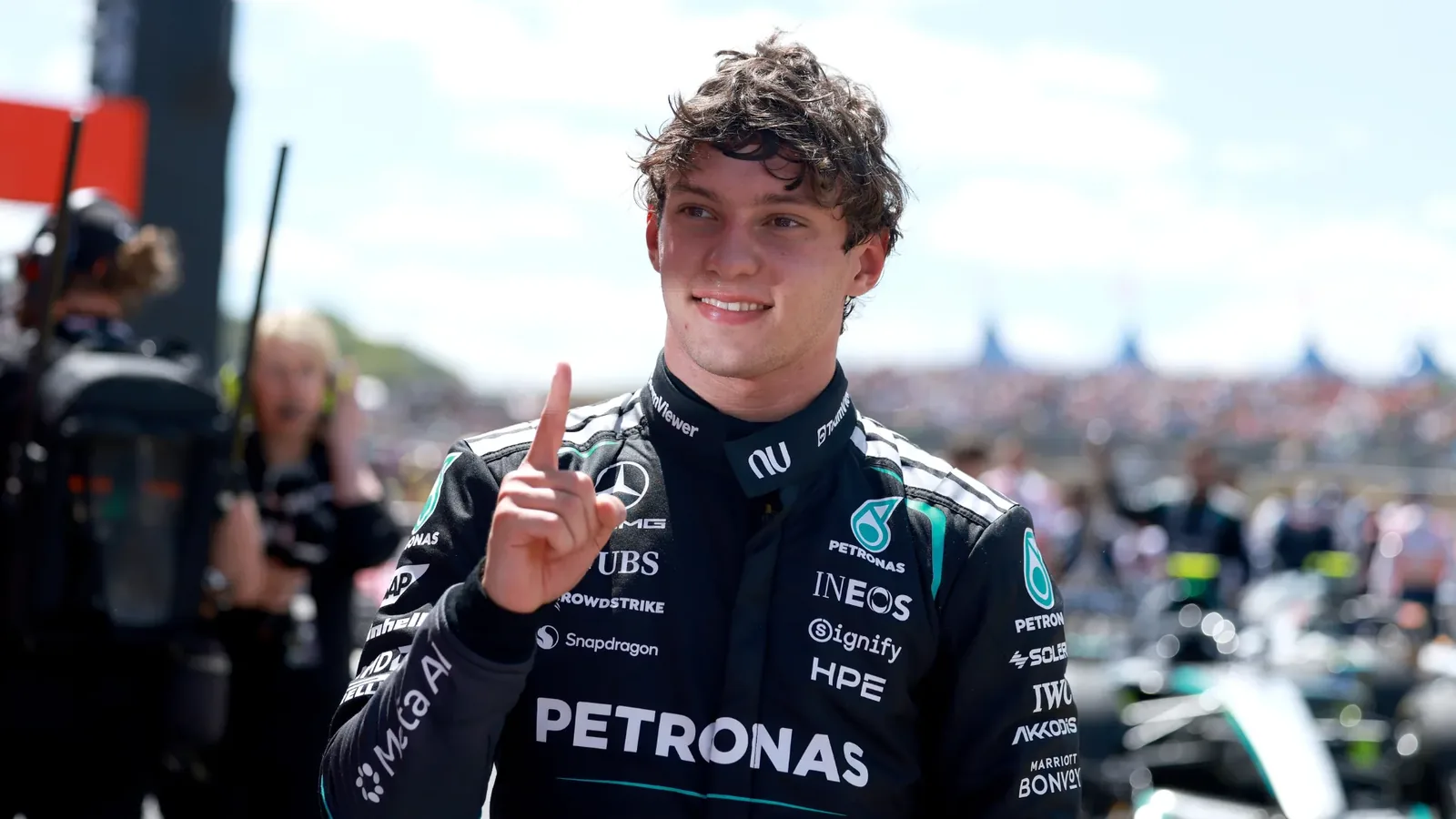 Kimi Antonelli after winning the 2026 British Grand Prix Sprint at Silverstone