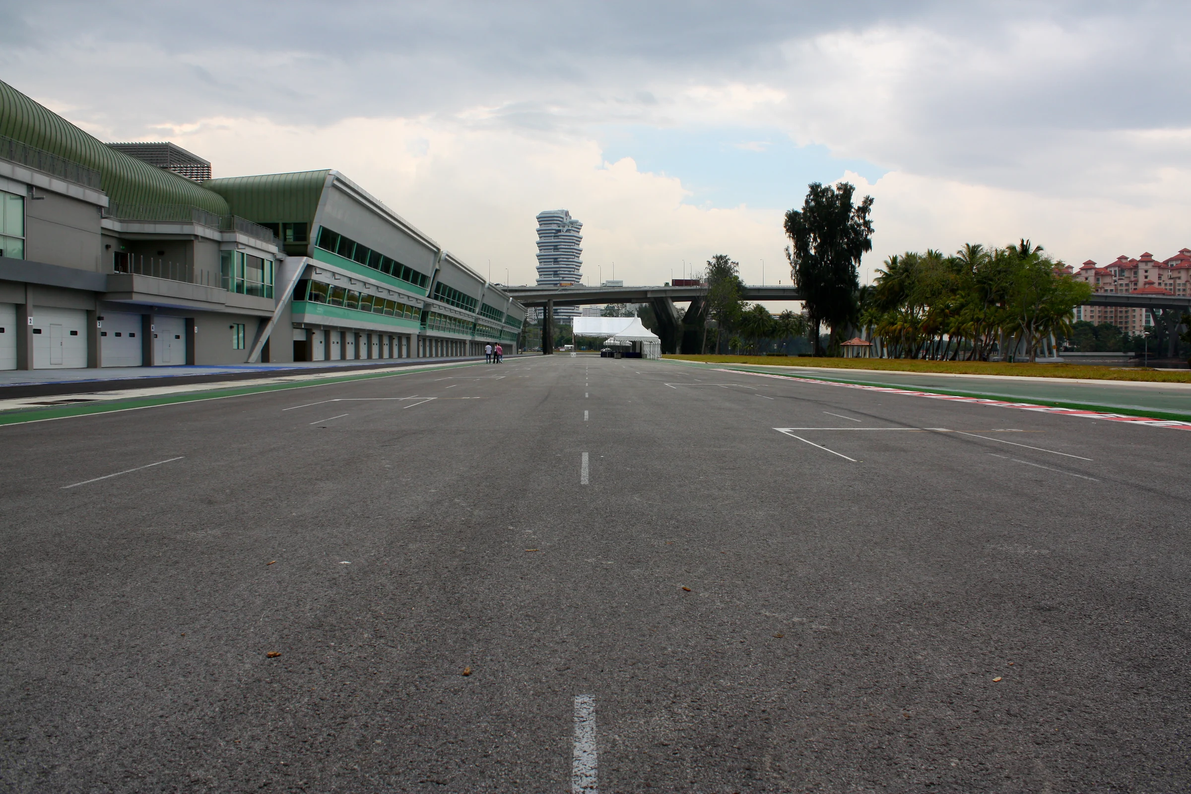 Start and finish straight with grid markings at Singapore's Marina Bay Street Circuit
