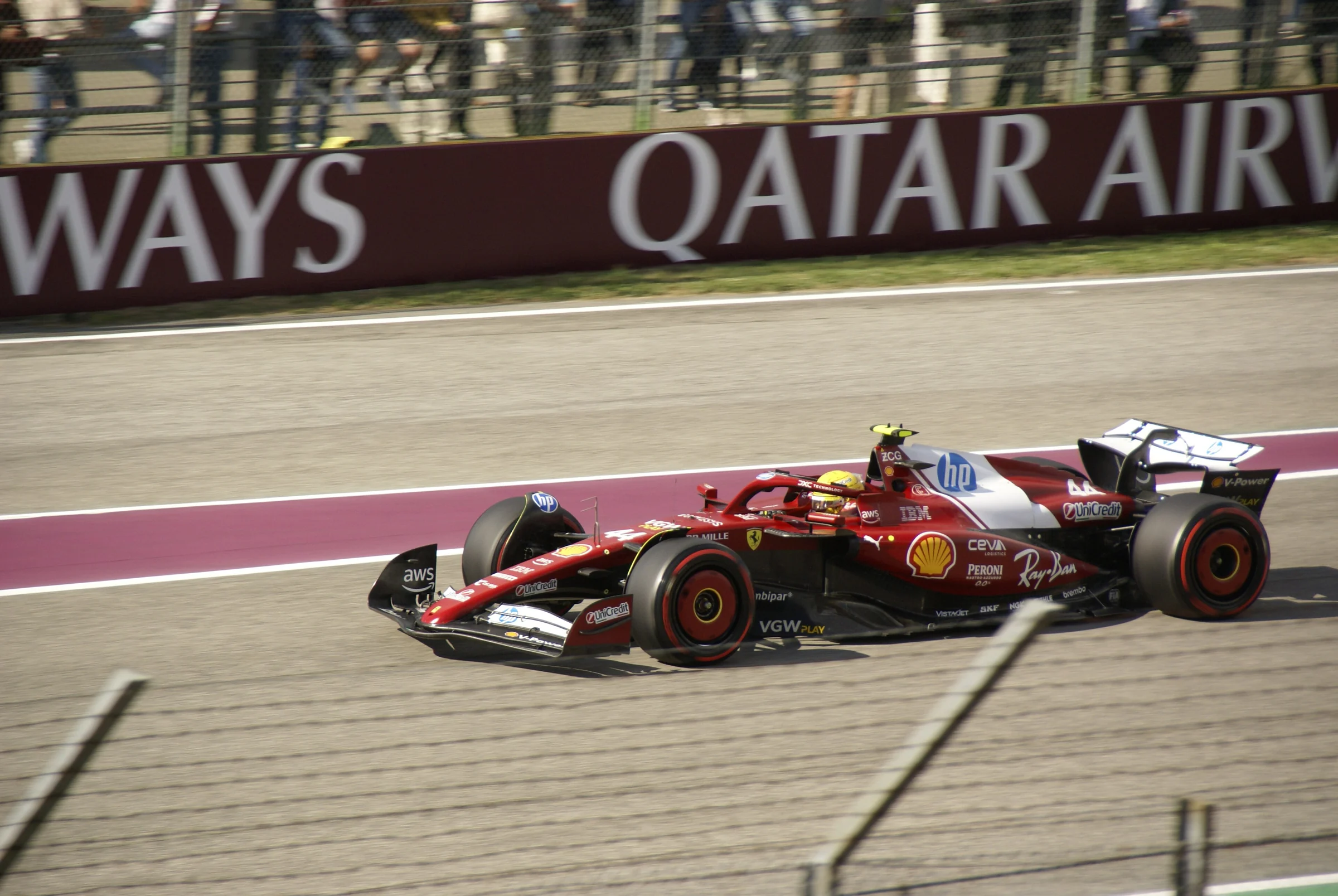 Lewis Hamilton driving the Ferrari SF-25 during 2025 Emilia-Romagna Grand Prix qualifying