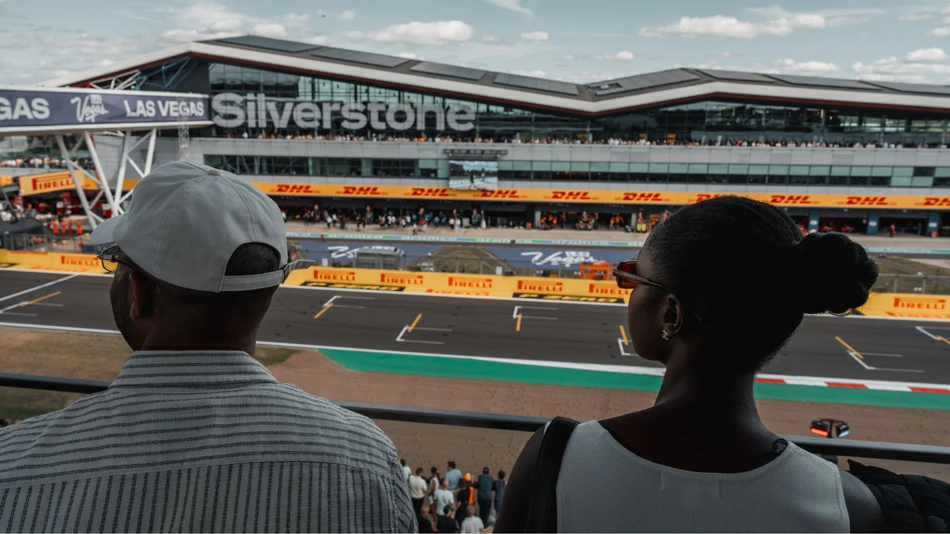 Guests viewing Silverstone's start-finish straight from Starting Grid hospitality